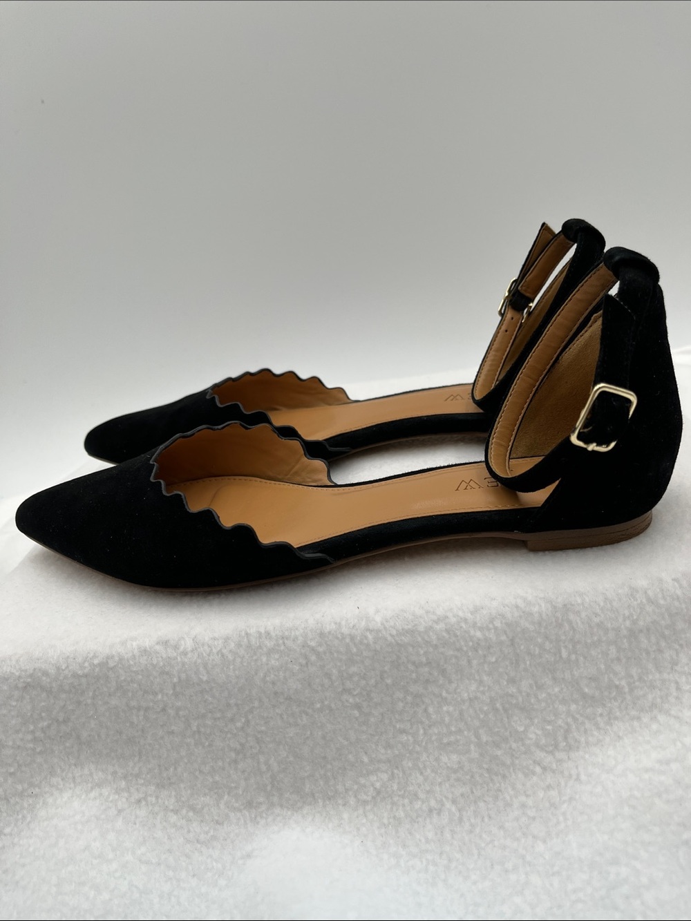 J. Crew Black Scalloped Pointed Ankle-Strap Flats - Picture 2 of 10